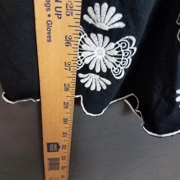 BCBG MAXAZRIA Peasant Boho Cotton Tunic Dress Black White Embroidered Size Small - Picture 7 of 14